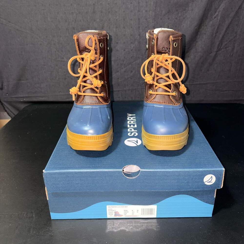 Women's Sperry Saltwater 2.0 Leather Duck Boots, Navy/Brown- Size 10